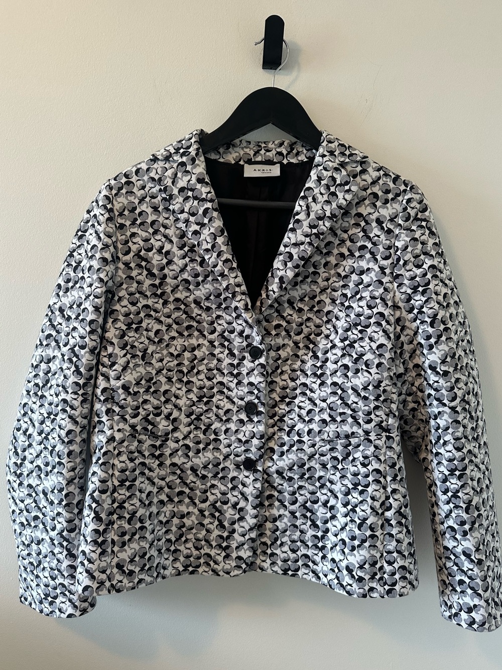 Akris Punto Women’s Cotton Black & White Abstract Patterned Blazer Jacket Sz 12